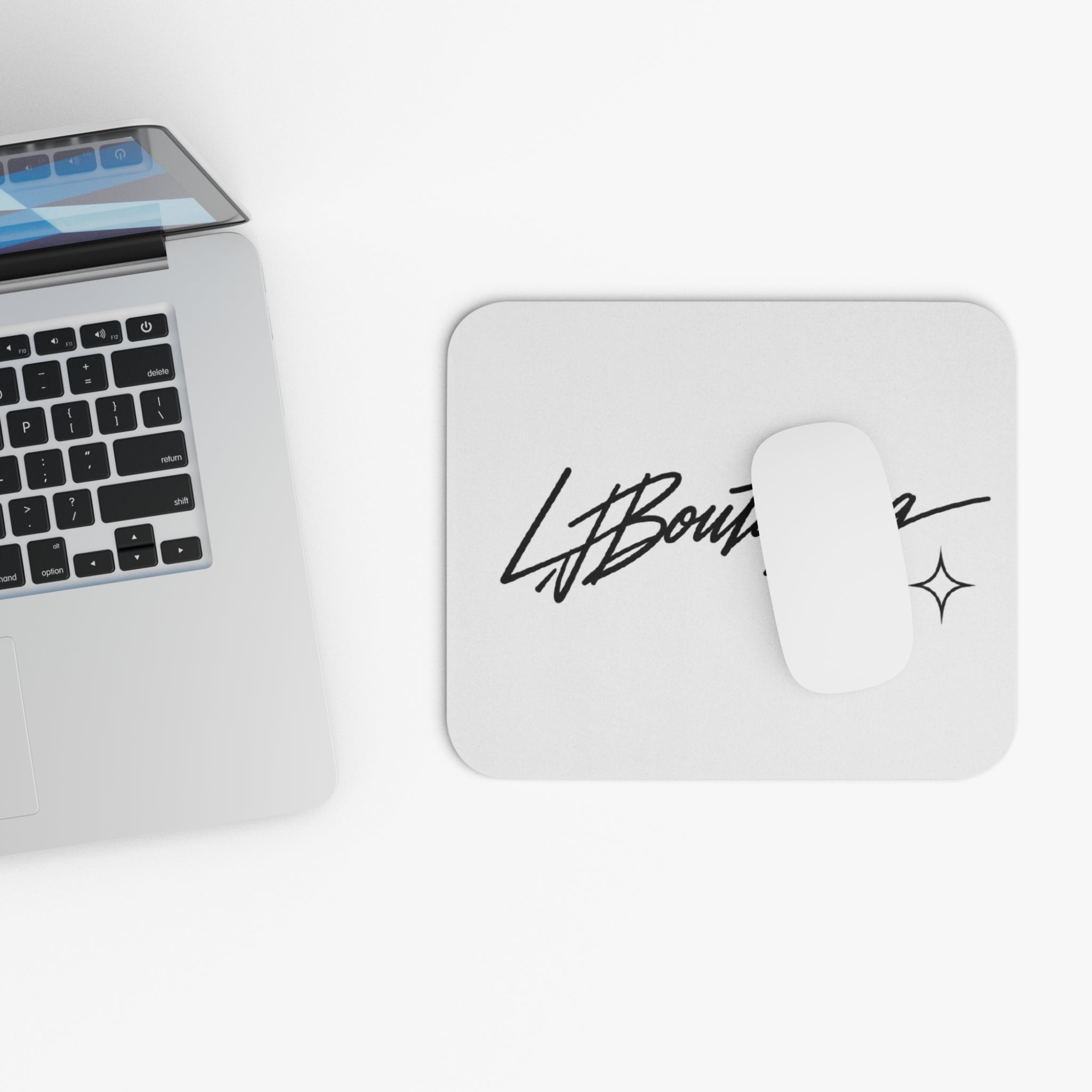 LJBoutaBag Cursive Print Mousepad (White)